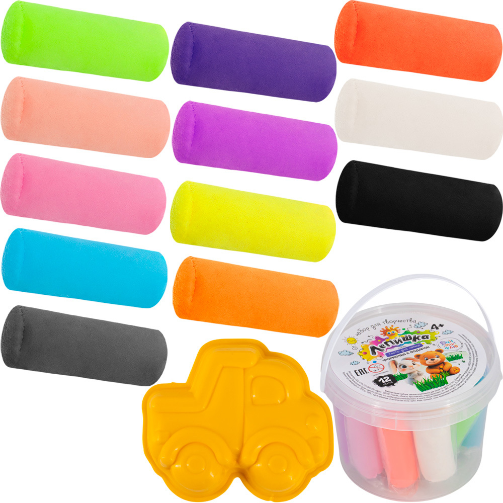 Набор для творчества Тесто для лепки 12цв "Лепишка" в ведёрке Фин-ти-Флю Тдл/в-002