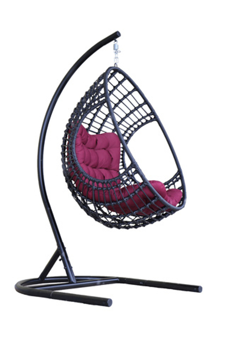 Кресло подвесное Garden Story Лондон (стойка+основание.черн.,корзн.черн.,подуш.бордовая, 3 уп. (Т))