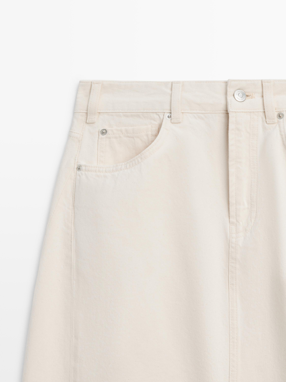 Massimo Dutti Джинсовая юбка миди бочкообразного кроя, кремовый