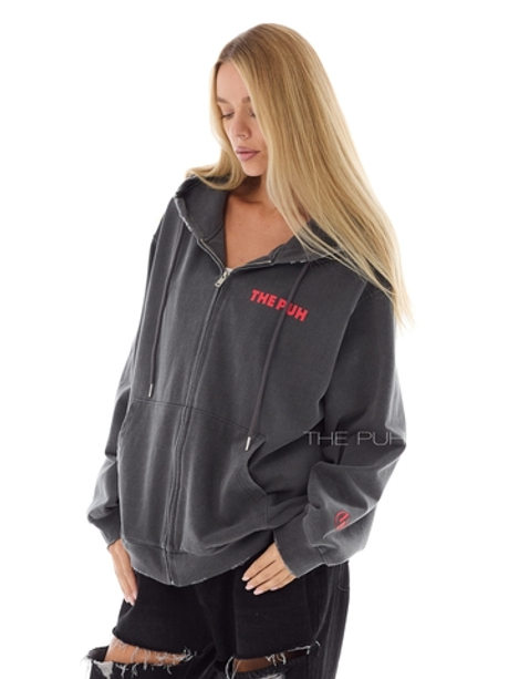 Графитовая хлопковая зип-худи с красным лого