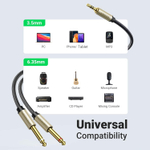 Кабель Audio 3.5mm - 2*Audio 6.3mm, 1m UGREEN 10613