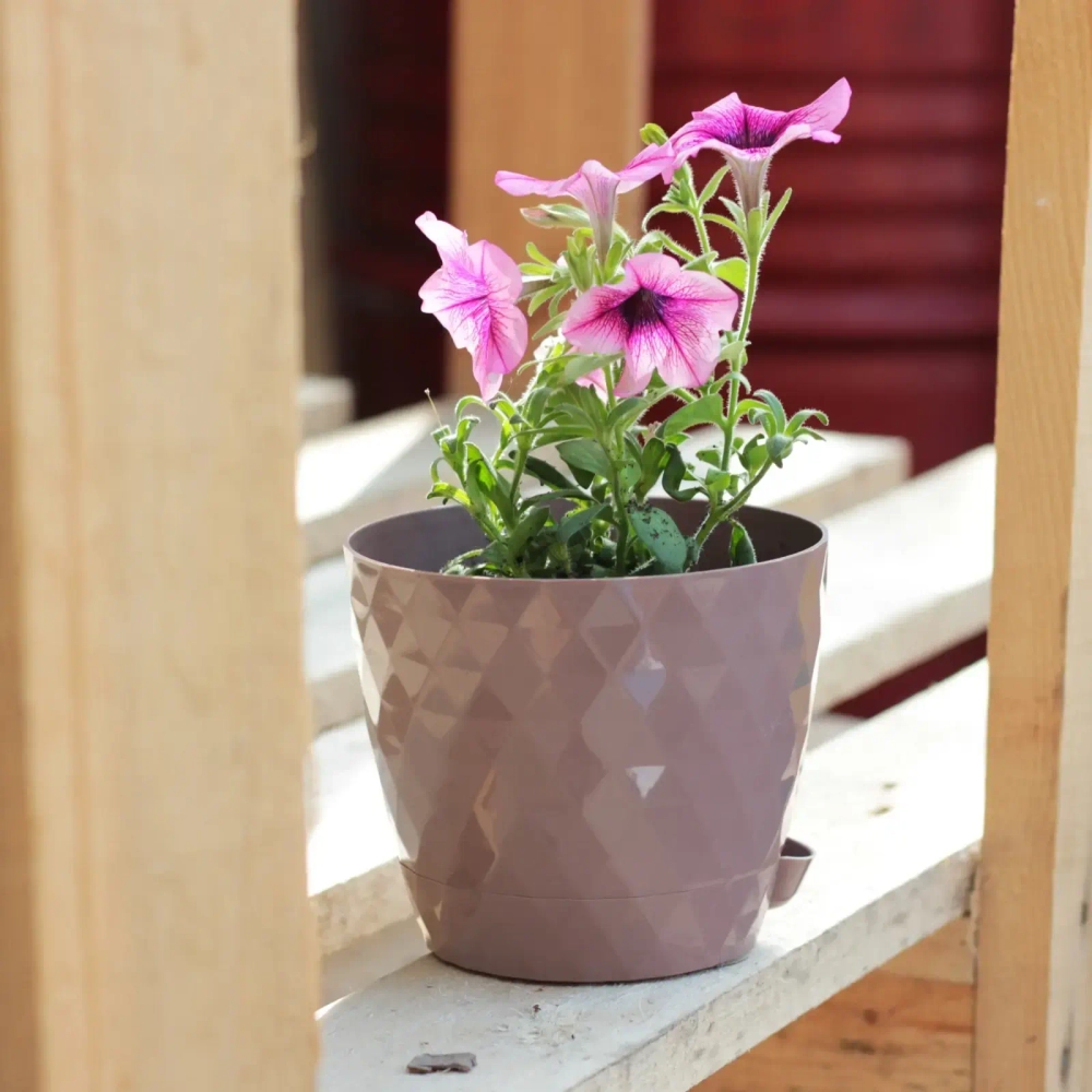 Горшок для цветов пластиковый 1,5л d-14см «Румба» с поддоном мокко