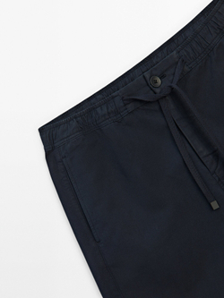 Massimo Dutti Шорты из хлопка и льна на шнурках, темно-синий