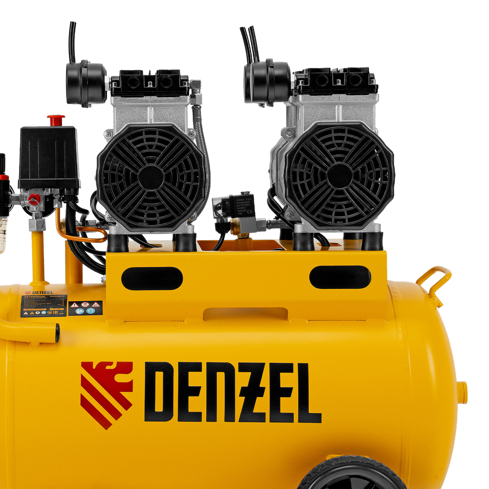 Компрессор безмасляный, малошумный DLS 2200/50, 2200 Вт, 2x1100, 50 л, 380 л/мин Denzel