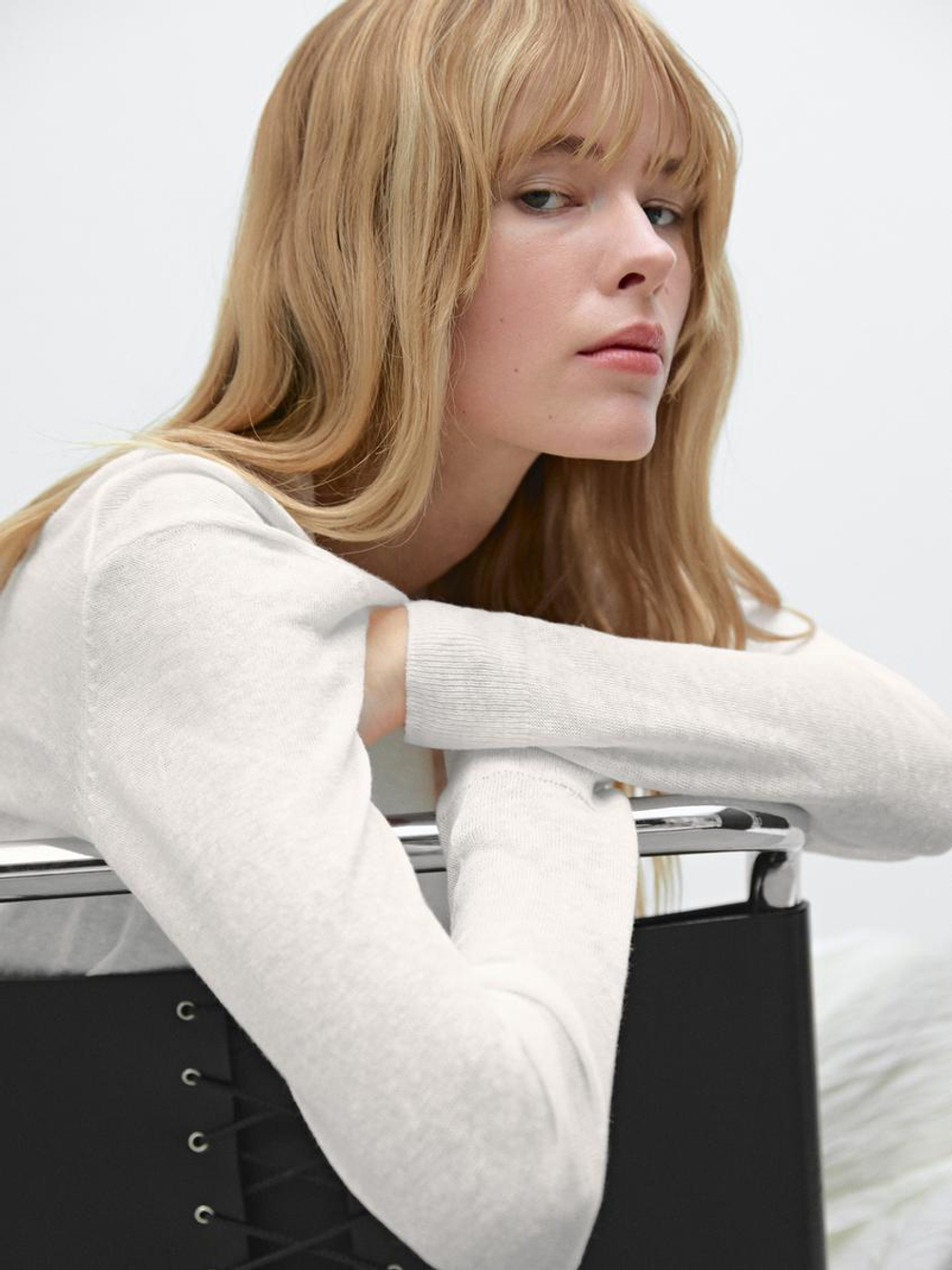 Massimo Dutti Свитер из 100% льняной ткани, белый