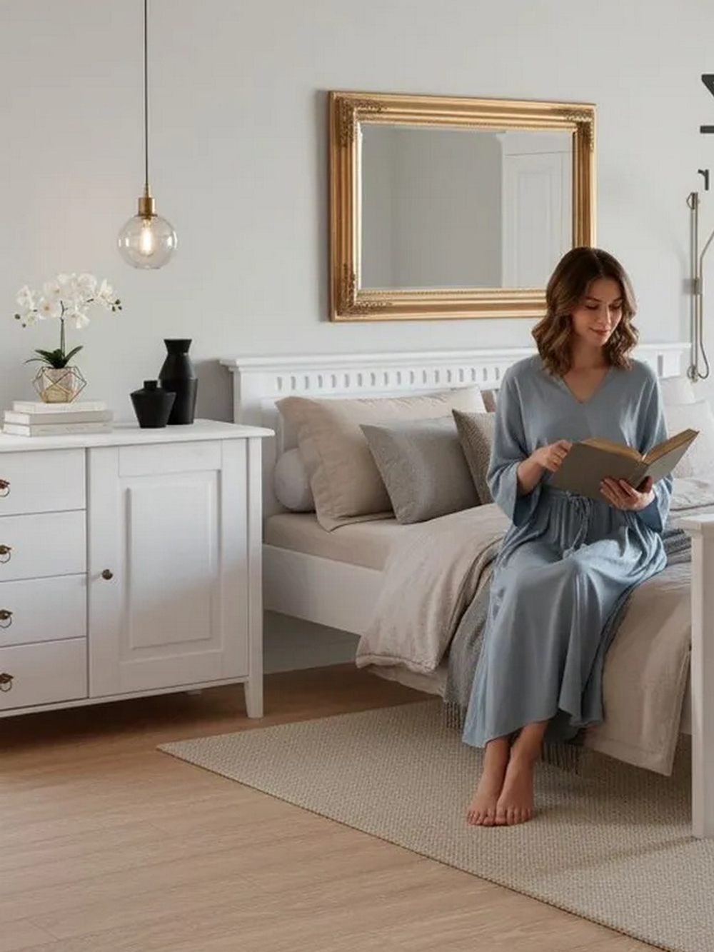 Комод, 103х43х79, Боцен, с ящиками, для одежды и игрушек, под телевизор, из массива дерева, белый