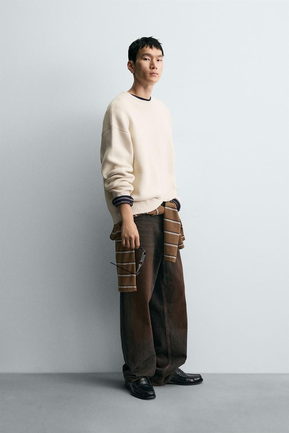 ZARA СВИТЕР ИЗ ХЛОПКА С РЕЛЬЕФНОЙ ТКАНЬЮ, ЭКРЮ