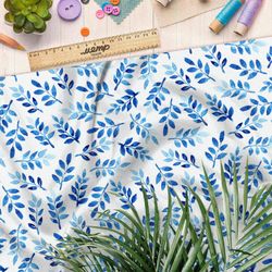 Ткань ниагара акварельные синие листочки