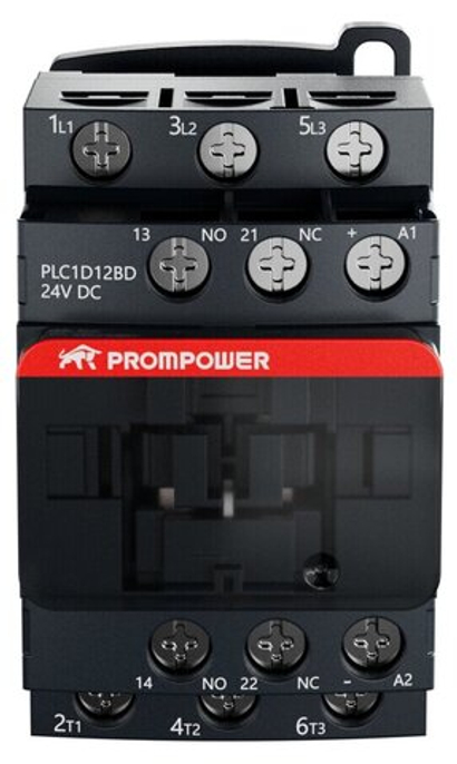 Контактор Prompower PLC1D12BD серии Pulse, ток 12А, 3 полюса, доп контакт 1НО+1НЗ, катушка 24DC