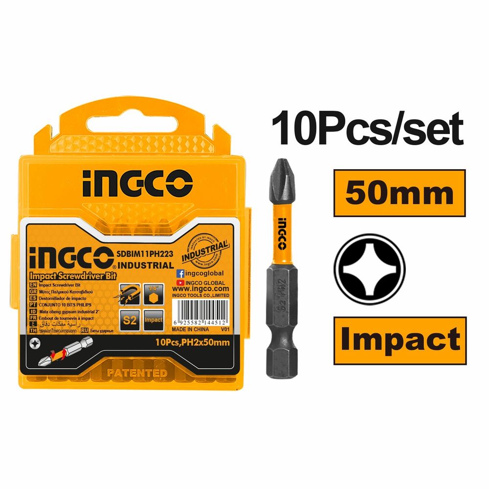 Набор ударных бит IMPACT РН2х50мм 10 шт. INGCO SDBIM11PH223 INDUSTRIAL