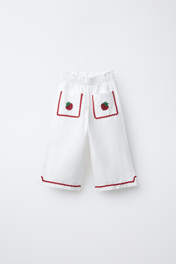 ZARA БРЮКИ-КЮЛОТЫ ИЗ РЕЛЬЕФНОЙ ТКАНИ С КОНТРАСТНЫМИ ВОЛНИСТЫМИ КРАЯМИ, ЖЕЛТОВАТО-БЕЛЫЙ