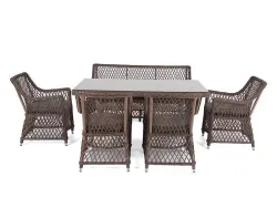 "Катания" обеденная группа плетеная на 6 персон, цвет коричневый