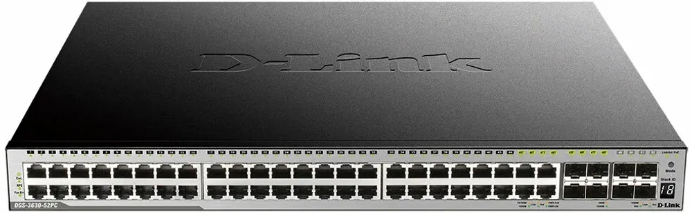 Коммутатор D-Link DGS-3630-52PC A2ASI PROJ Управляемый L3 PoE-коммутатор, стек, 44x1000Base-T, 4x10GBase-X SFP+, 4xCombo 1000Base-T SFP,