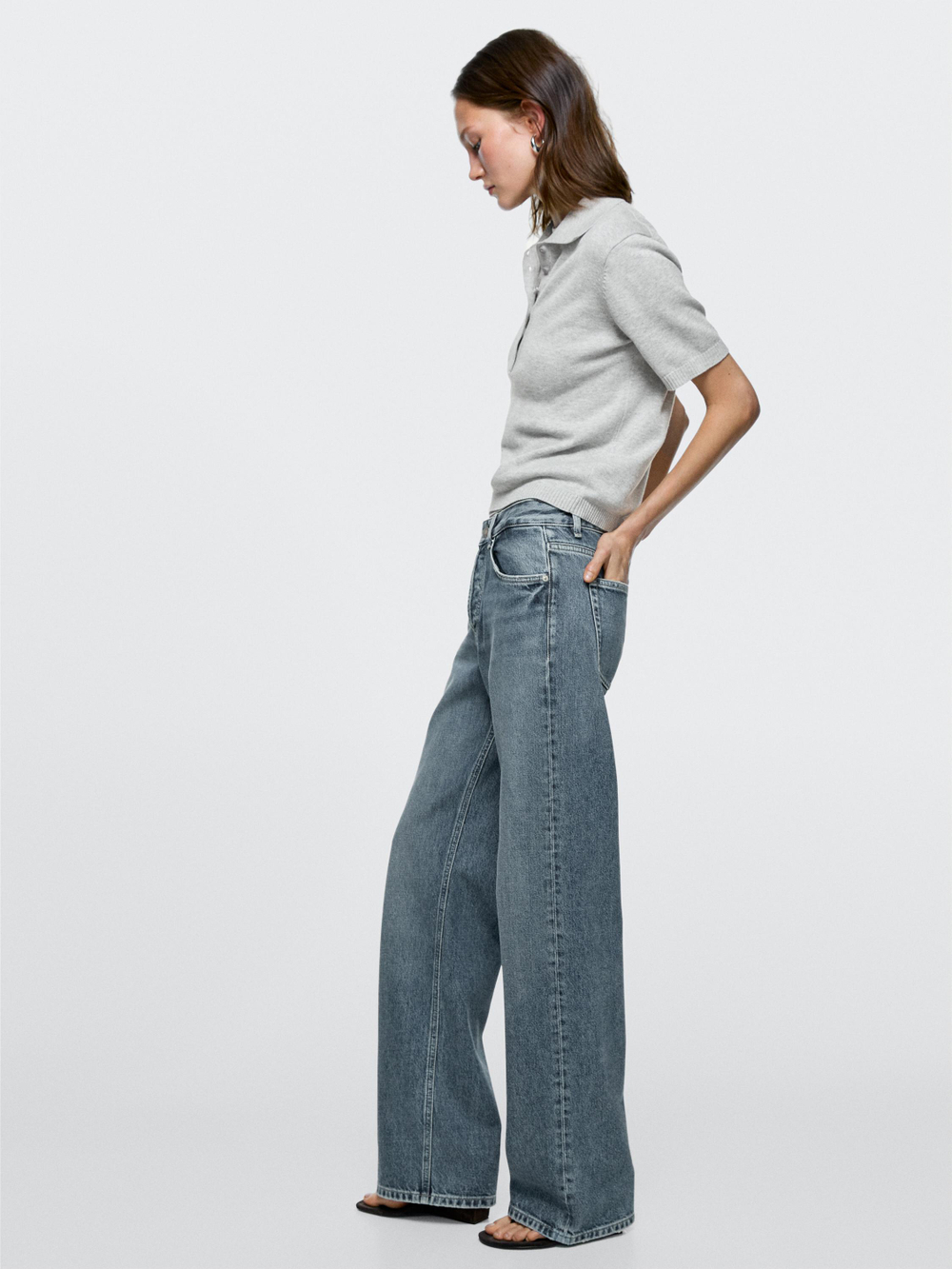 Massimo Dutti Джинсы средней посадки с широкими штанинами, светло-голубой