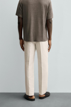 ZARA БРЮКИ REGULAR FIT СО СКЛАДКАМИ, ЭКРЮ