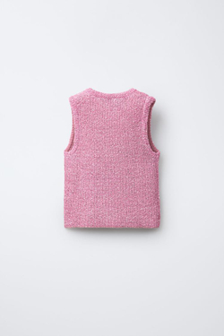 ZARA ТРИКОТАЖНЫЙ ТОП С ПАЙЕТКАМИ, РОЗОВЫЙ