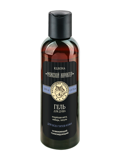 Гель для душа Мужской характер для всех типов кожи освежающий, тонизирующий индийская мята, имбирь, пачули, Kleona