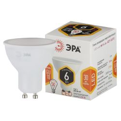 Лампа светодиодная ЭРА STD LED MR16-6W-827-GU10 6Вт софит теплый белый свет GU10 | Лампы cветодиодные Точечные (Софиты) (MR, PAR)
