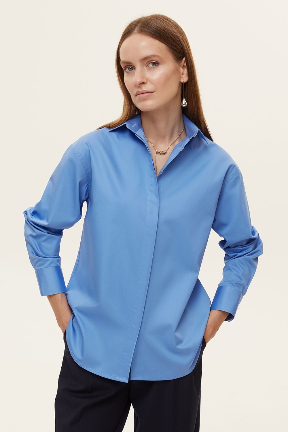 Рубашка Хельсинки васильковая хлопок