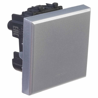 Выключатель одноклавишный модульный, "Avanti", " Закаленная сталь", 2модуля