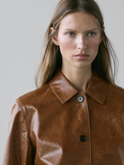 Massimo Dutti Укороченная куртка из кожи наппа, цвет верблюжьей шерсти