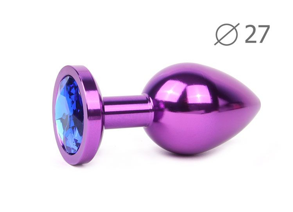 Коническая фиолетовая анальная втулка с синим кристаллом - 7 см. (Цвет: синий)