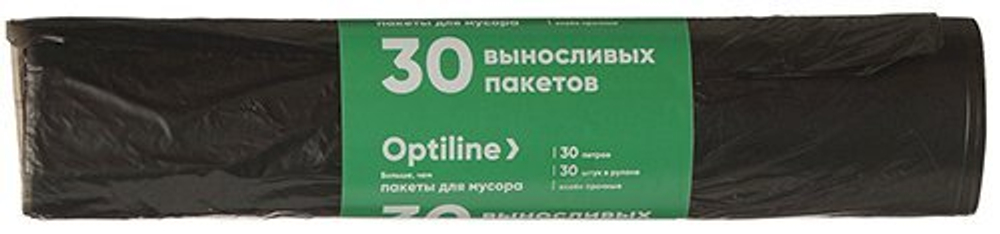 Мешки для мусора Optiline Премиум, 30 литров, 50х60 см, 10,5 мкм, черные, 30 штук в рулоне