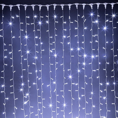 Светодиодный занавес 2х6м Белый Мерцающий, прозрачный провод, IP65