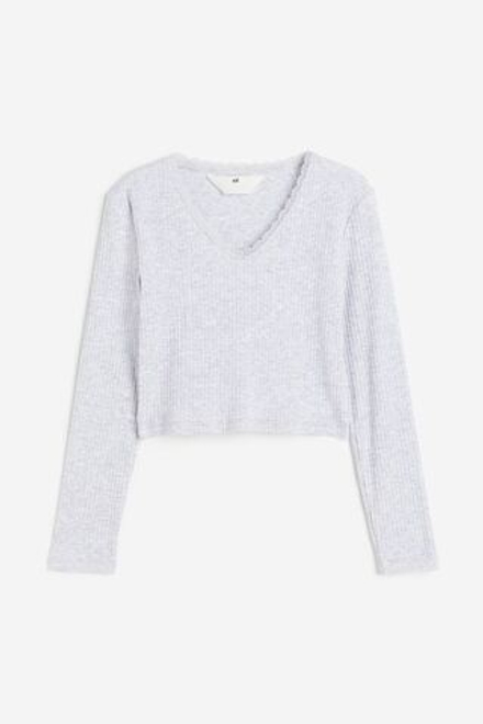H&M Короткий трикотажный топ из хлопка, светло-серый