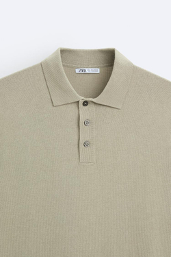 ZARA ПОЛО ИЗ СМЕСОВОЙ ВИСКОЗЫ, СВЕТЛО-ЗЕЛЕНЫЙ