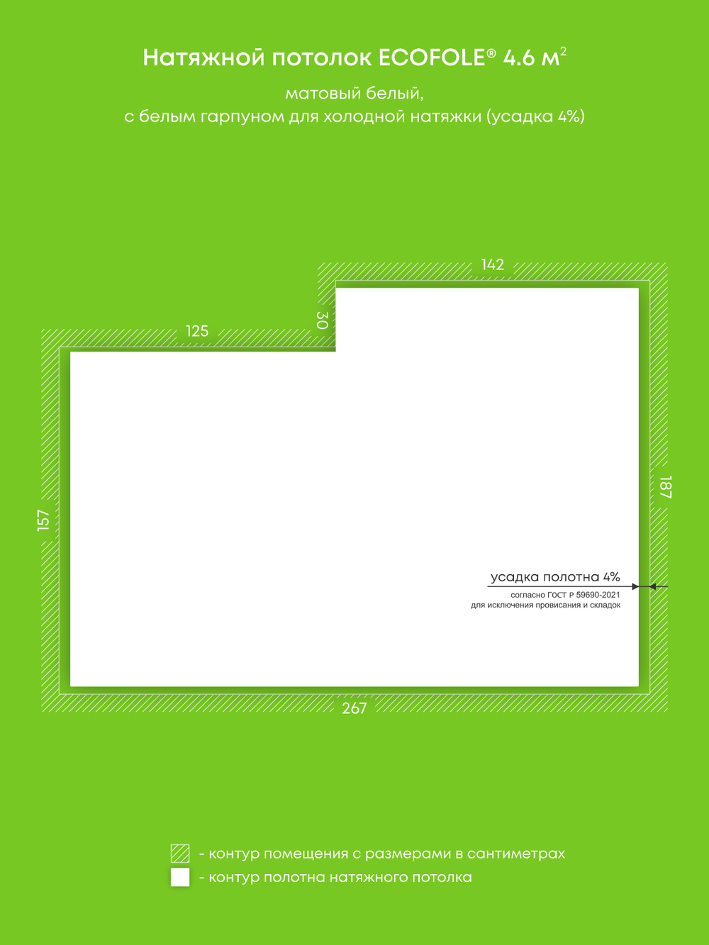 Матовый натяжной потолок 4.6 м2