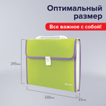 Папка-портфель пластиковая BRAUBERG "JOY" А4 (330х245х35 мм) 13 отделений с окантовкой салатовая (2 штуки в упаковке)