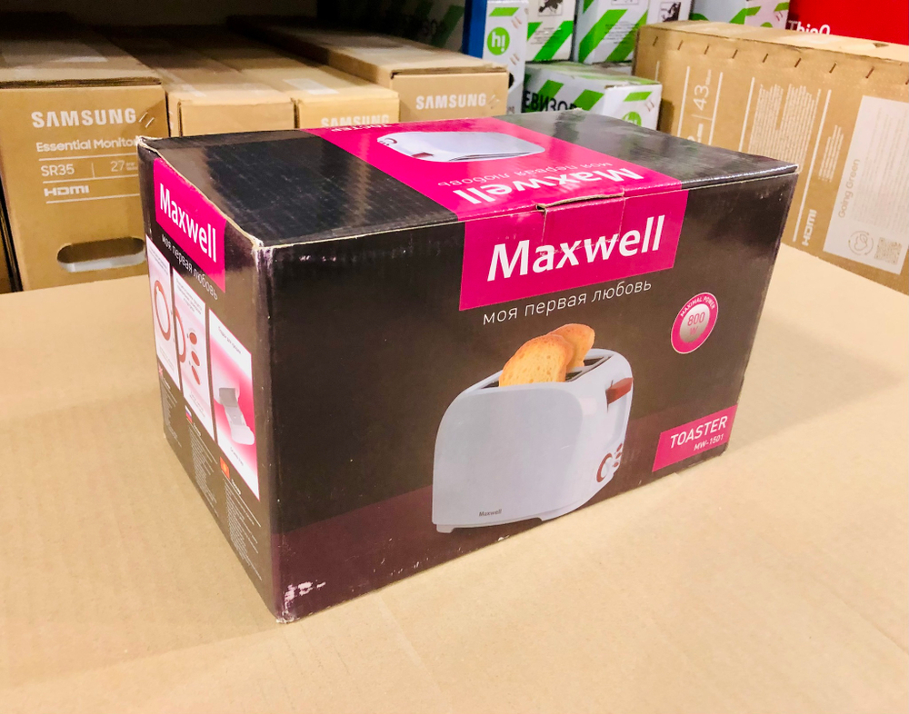 Тостер Maxwell MW-1501 — 800Вт, 2 тоста, 6 уровней, автоподъем, съемный поддон, белый