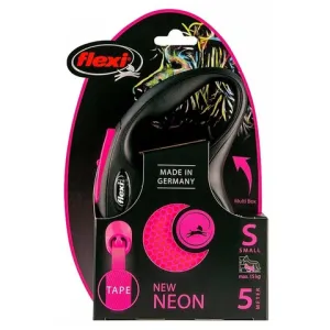 Рулетка flexi Neon New S (до 15 кг) лента 5 м, светоотражающая,розовый неон