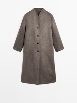 Massimo Dutti Пальто из смесовой шерсти с высоким воротником, серый