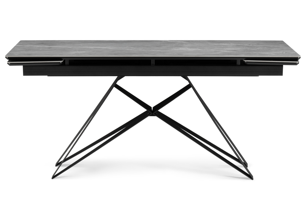 Керамический стол Woodville Блэкберн 140(200)х80 серый мрамор larka grey, черный