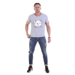 Мужская футболка с круглым вырезом серая с принтом Sesmik O007