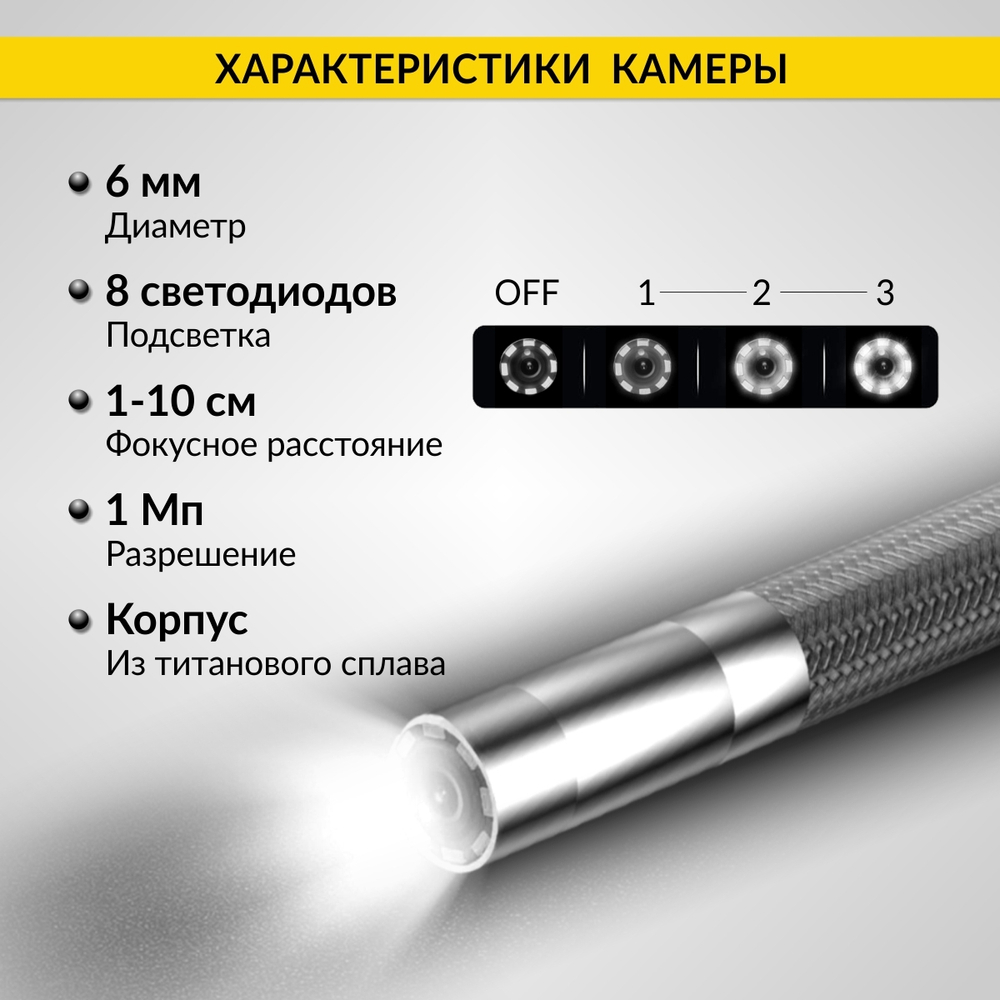 Видеоэндоскоп управляемый, экран 4.5", 1Мп, 1280х720, 1м, 6мм зонд, всесторонняя артикуляция iCartool IC-VC106AW