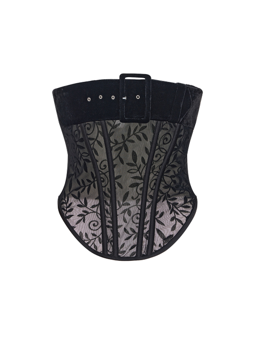 Топ корсетный из эластичной сетки с узором с бархатным ремнем
