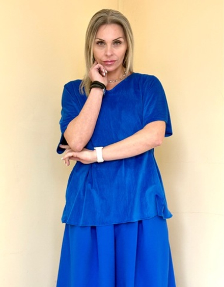 Блуза / бархат мрамор/ королевский синий