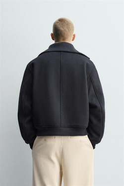 ZARA СТЕГАНАЯ КУРТКА С ВОРОТНИКОМ В РУБЧИК, МОРСКОЙ СИНИЙ