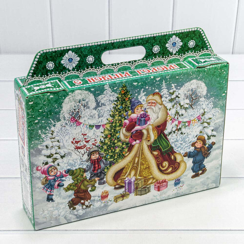 Коробка 31 х 27 х 6.5 см "Новогодний экспресс" Складная (Зеленый)