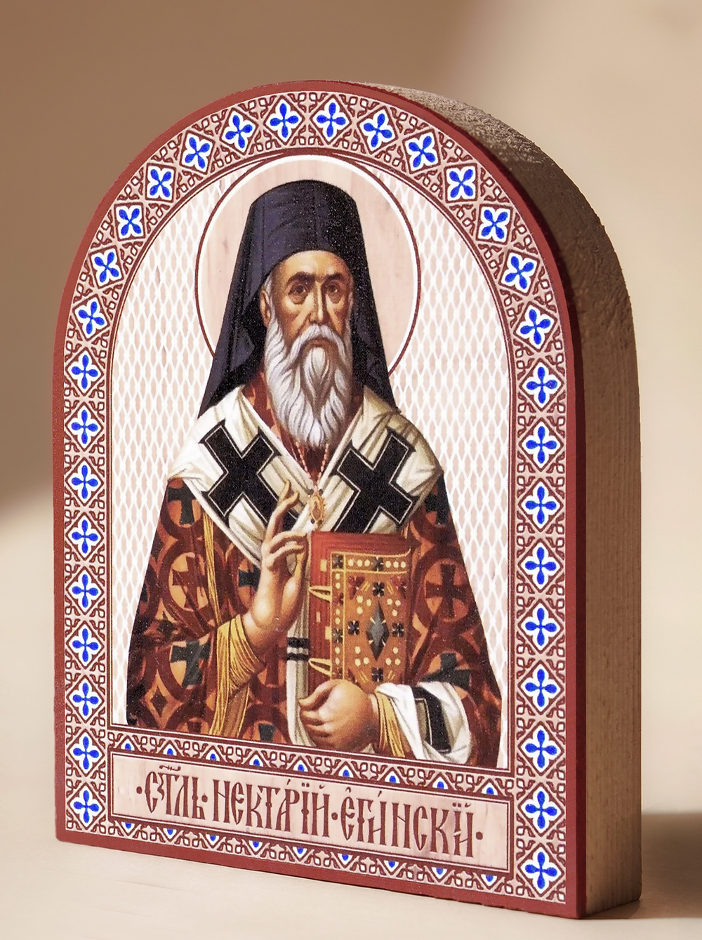 Икона аркой Нектарий Эгинский (клобук), свт. на дереве: 95 х 120 (Синопсисъ)