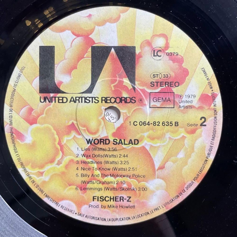 Винтажная виниловая пластинка LP Fischer Z Word Salad (Germany 1979)