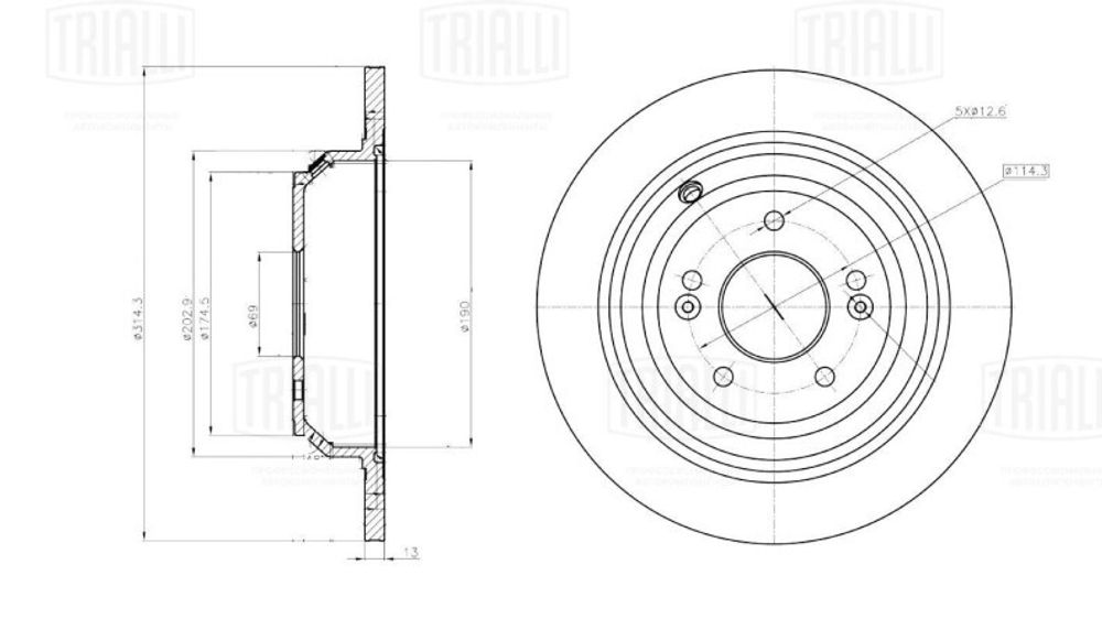 Диск тормозной задний Hyundai Genesis (14-) Kia Quoris (13-) (314x13) (TRIALLI)
