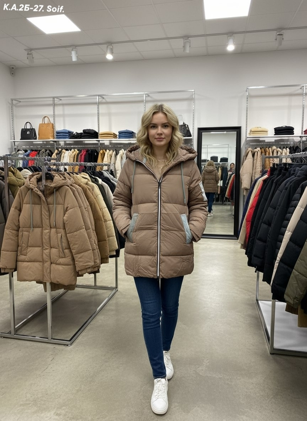 Оптом Куртка с капюшоном коричневая размеры 42-48