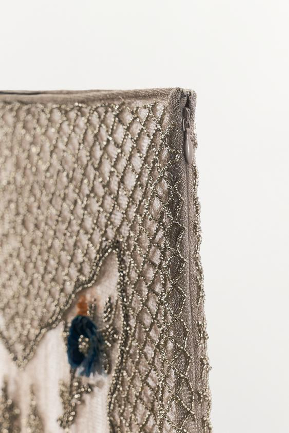 ZARA ЮБКА МИДИ С БУСИНАМИ И ПАЙЕТКАМИ, СЕРЕБРИСТЫЙ