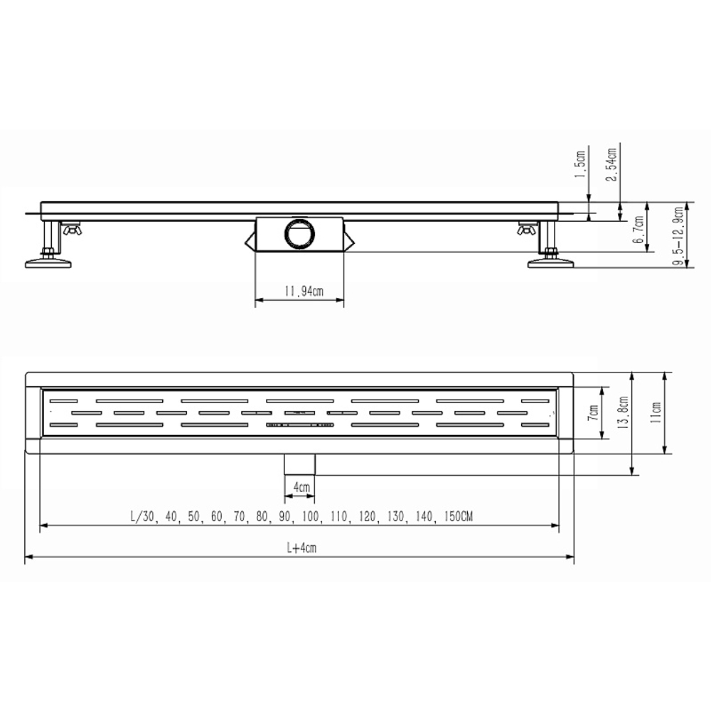 Душевой лоток AZARIO 800 мм, D40(50), металлическая перфорированная решетка, металлический желоб, гидрозатвор (AZT2FT01800)