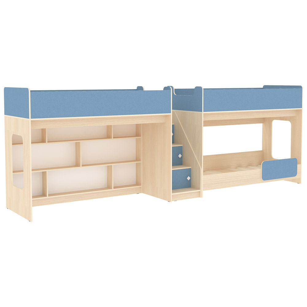 Трехъярусная кровать КарИВи Л-43.4.2  Дуб Молочный Светло-синий, голубой