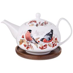 ЧАЙНИК LEFARD "ЛЕСНАЯ СКАЗКА" СНЕГИРИ 930 МЛ НА ДЕРЕВ. ПОДСТАВКЕ (КОР=8ШТ.)